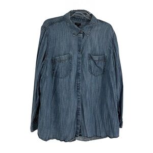 Talbots Woman Size 3X Chambray Button Down Shirt Top Long Sleeves Collared